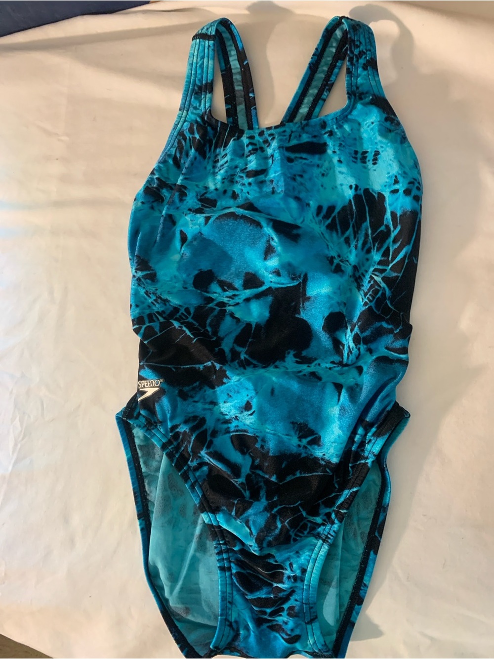 Speedo Girls' Teal and Black Tie-Dye One-Piece Swimsuit